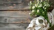 Country Spring Charm: Wildflowers and Linen on Wooden Surface

