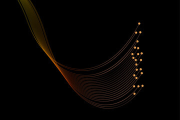 Vector abstract shiny light colorful lines wavy flowing. Isolated on black background for concept of AI technology, digital, communication, 5G, science, music banner template.