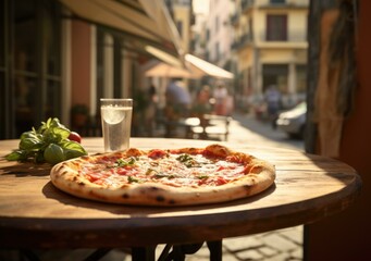 Poster - A pizza on a table. Generative AI.