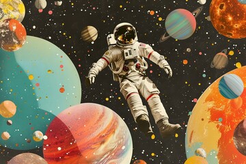 Wall Mural - astronaut floating in outer space. contemporary art collage. generative ai