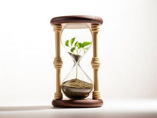 Hourglass with Plant Inside Time and Growth Isolated on White Background AI Generated