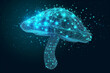 © top images - Mushroom digital study concept, hologram made of dots. Background with selective focus and copy space