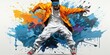 © Nataly G - Colorful illustration of a dancer in splashes of paint pop art. Dancing, breakdancing art, colorful graffiti, drawing. Dance school concept art, sports dancing, banner, advertising.
