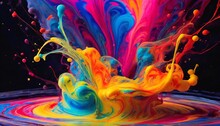 A Vivid Paint Splash Swirling Mix Of Colors As Two Chemicals Reaction