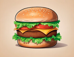 Wall Mural - hamburger on a brown background with space for text