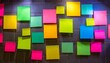 wall covered from top to bottom with post its neon colorful colorful post it notes with suggestions on the walls front view