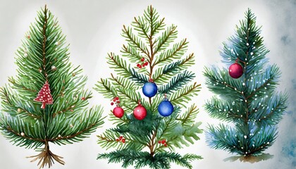 Wall Mural - set christmas tree on white background pine fir branches