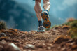 A man running in the mountains. sports and hiking concept.
