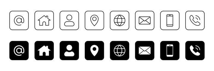 Aufkleber - Contact us icon. Web icons set , home, location, call, at, email, address, location, globe, chat, message, mail, envelope, telephone, mobile, website, icon . communication contact icon. web buttons