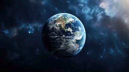 Wall Mural - the planet earth alone in the middle of the dark universe with a starry nebula and unknown space. un