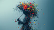 © Sunny 5 - Concept of environmental protection.A figure of a faceless woman with an umbrella of flowers