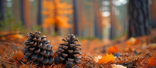 Poster - Cones and Majestic Pine Tree Amidst the Enchanting Autumn Time