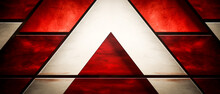Dazzling Red And White Backdrop: Layered And Textured Surfaces Evoke The Charm Of Weathered Wood, Adorned With Triangular Shapes. Vibrant Scene Unfolds With Luxury Geometry And High-contrast Lighting