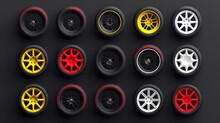 Set Collection Black Wheel Red Yellow White Line Compounds Type Soft Tyre Hard Medium Soft Compound Rubber Logo Symbol Icon Vector Template Strategy Team Principal Isolated Background