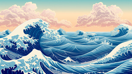 Poster - Japanese Style Illustration of Ocean Waves