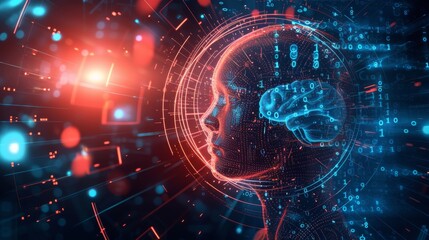 Poster - A vibrant and technologically-inspired portrait of youth, captured through a colorful screenshot of digital graphics and illuminated by the mesmerizing glow of laser light