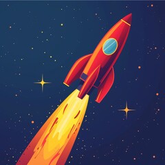 Poster - A sleek spacecraft speeds through the vast expanse of outer space, its fiery rocket propelling it towards the distant stars, a symbol of human ingenuity and exploration