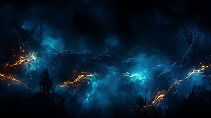 Wall Mural - Blue fire on dark night sky background