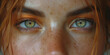 Schönes Frauen Gesicht mit grünen Augen Nahaufnahme, ai generativ