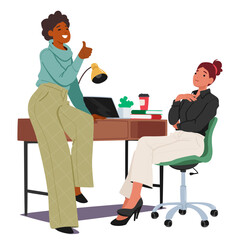 Poster - Woman Engaged In A Focused Discussion With Her Colleague In The Office. Characters Exchanging Ideas And Collaborating