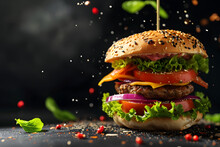 Fliegender Genuss: Leichter Veganer Burger Schwebt In Kulinarischer Fantasie