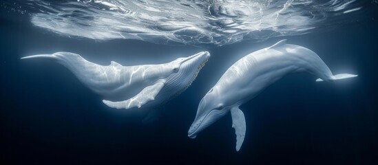 Wall Mural - White Whales Couple: Enchanting Oceanic Encounter of Majestic White Whales Couple