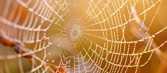 Wall Mural - Closeup of a Spider's Web: An Intricate Spider's Web Closeup Reveals the Awe-Inspiring Details of Nature's Masterpiece