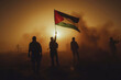 silhouette of a man holding a palestina flag
