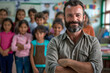 © Lin_Studio - male teacher with arms folded and smiling in his classroom