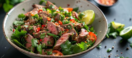 Canvas Print - Deliciously Thai Beef Salad: Bursting with Authentic Thai Flavors, this Mouthwatering Thai Beef Salad Will Leave You Craving More