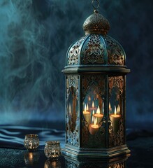 Wall Mural -  In this evocative image, a radiant Ramadan lantern illuminates the surroundings, symbolizing the holy month's spiritual warmth, cultural richness, and festive joy