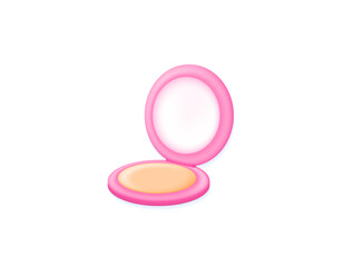 A 3D illustration of compact powder. pink compact powder. objects for putting loose powder. cosmetic products or beauty tools. objects or things. symbol or icon. Minimalist 3D illustration design