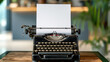 blank sheet of paper inserted into an old typewriter on a table in a stylish room, publishing house, space for text, writing, layout, editorial, writer's day