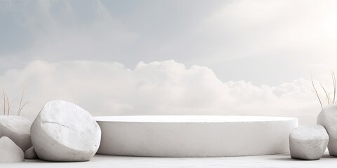 White stone texture background for cosmetic display in studio.