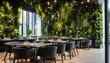 Leinwandbild Motiv Modern cafe or restaurant with living green wall, biophilic design, and vertical gardening for eco-friendly landscape