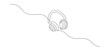 Continuous one line drawing of headphones for podcast web banner. Music gadget and earphones devices in simple linear style. Editable stroke. Doodle hand drawn vector illustration
