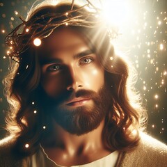 Wall Mural - Portrait of Jesus Christ with crown of thorns. Christmas.