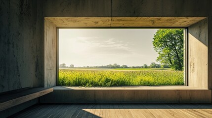 Poster - empty room with window and grass