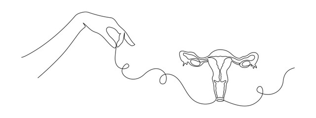 Wall Mural - One continuous line drawing of woman uterus. Ovary and womb reproductive system in simple linear style for logo and web banner gynecology medical clinic. Editable stroke. Flourish vector illustration