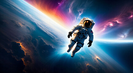 astro adventurer in colorful nebula