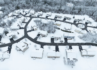 Wall Mural - aerial view of residential community after snow storm