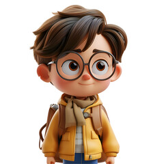 Wall Mural - a 3d animated cartoon render of a smart student with glasses and a backpack. created with generative