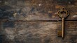 © Artyom - A vintage key with ornate details resting on a textured, worn wooden surface
