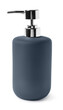 Bath accessory. Dark blue liquid soap dispenser isolated on white