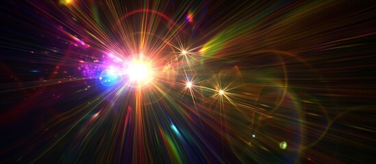 Aufkleber - Colourful Lens Flare on Striking Black Background: A Mesmerizing Display of Colourful Lens Flare Illuminating the Intense Black Background