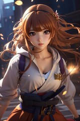 Wall Mural - Anime Girl in Action, Fighter Anime Girl, Anime Portrait, Cute Anime Girl, AI Generative