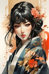 Wall Mural - Vintage Japanese Anime Girl, Japanese Anime Girl, Anime Girl, Japanese Anime, AI Generative