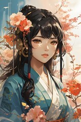 Wall Mural - Vintage Japanese Anime Girl, Japanese Anime Girl, Anime Girl, Japanese Anime, AI Generative