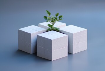  a plant inside of four white box