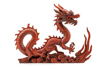 Poster - beautiful red wooden dragon isolated on white background